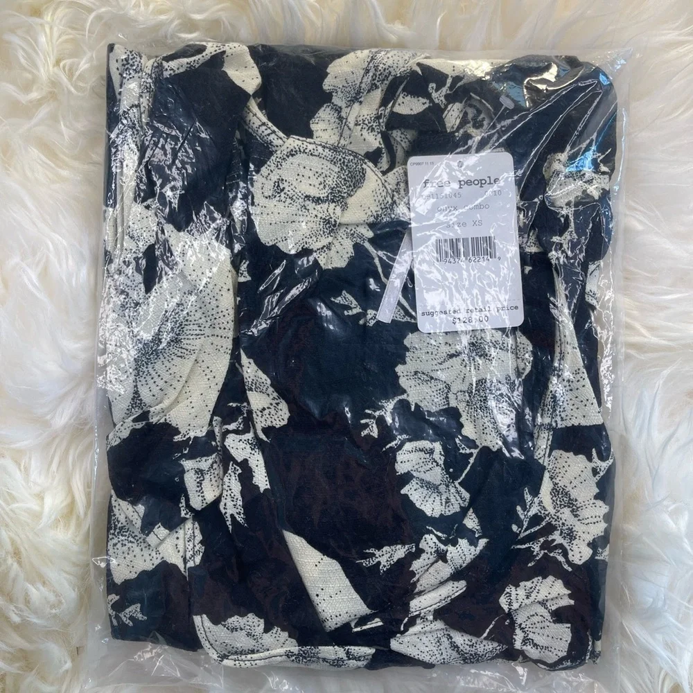 Free People French Quarter Print Wrap Flutter Sleeve Minidress, Black Onyx Combo - Picture 8 of 10